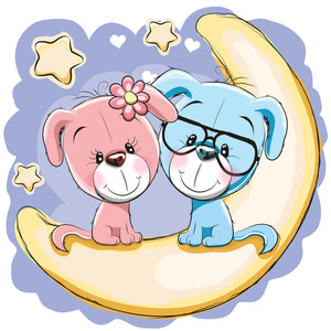 Cute Dog Couple on Moon Vinyl Decal Sticker