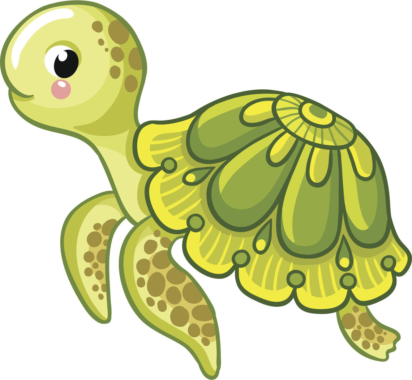 Cute Green Baby Sea Turtle Tortoise with Mandala Shell Vinyl Decal Sticker