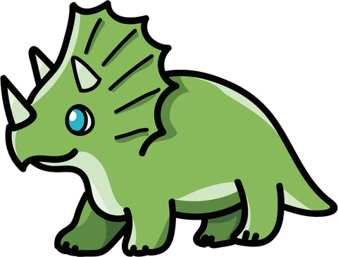 Cute Green Baby Triceratops Dinosaur Cartoon Vinyl Decal Sticker