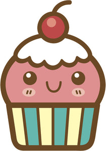 Cute Happy Kawaii Dessert Food Cartoon Emoji - Cupcake #1 Vinyl Decal Sticker