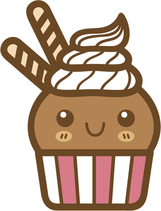 Cute Happy Kawaii Dessert Food Cartoon Emoji - Cupcake #2 Vinyl Decal Sticker