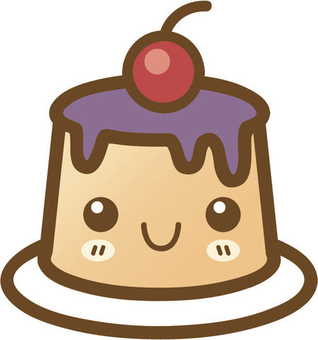 Cute Happy Kawaii Dessert Food Cartoon Emoji - Flan Vinyl Decal Sticker