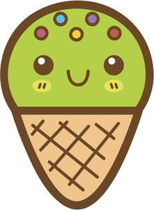 Cute Happy Kawaii Dessert Food Cartoon Emoji - Ice Cream Cone Vinyl Decal Sticker