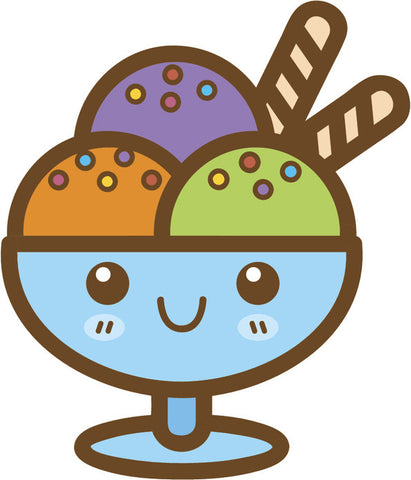 Cute Happy Kawaii Dessert Food Cartoon Emoji - Ice Cream Sundae Vinyl Decal Sticker