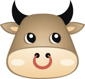 Cute Kawaii Animal Cartoon Emoji Head - Cow Vinyl Decal Sticker