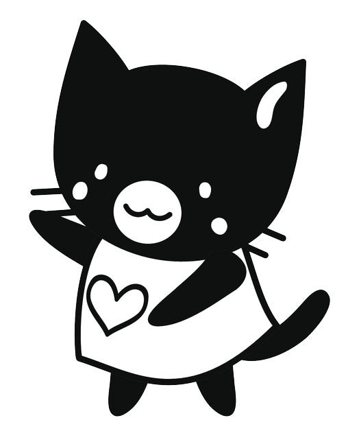 Cute Kawaii Kitty Cat Icon - Black Vinyl Decal Sticker
