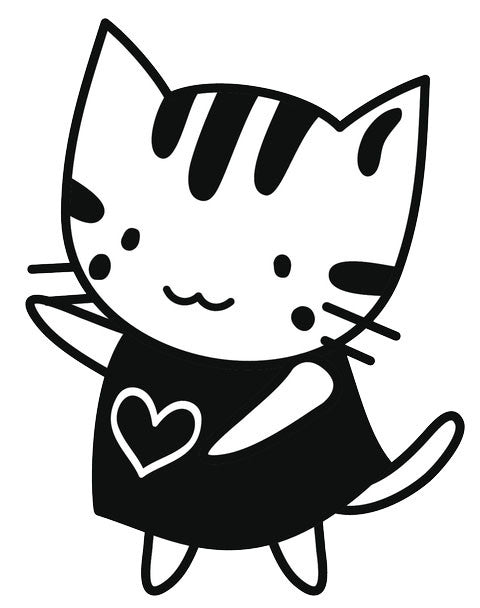 Cute Kawaii Kitty Cat Icon - Black and White Vinyl Decal Sticker