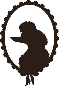 Cute Puppy Dog Silhouette in Vintage Oval Frame Cartoon - Poodle Vinyl Decal Sticker