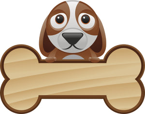Cute Puppy Dog with Big Eyes and Wooden Bone Tag Vinyl Decal Sticker