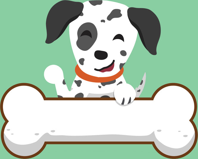Cute Puppy Dog with Giant Bone Cartoon - Dalmatian #4 Vinyl Decal Sticker