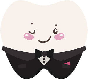 Cute Silly Kawaii Tooth Teeth Cartoon Emoji in Costume - Tux Vinyl Decal Sticker