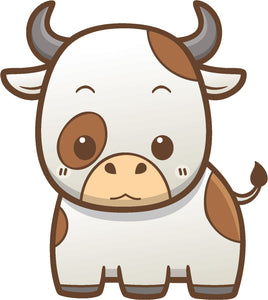 Cute Simple Kawaii Farm Animal Cartoon Icon - Cow Vinyl Decal Sticker