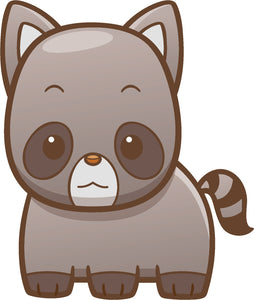 Cute Simple Kawaii Zoo Animal Cartoon Icon - Raccoon Vinyl Decal Sticker