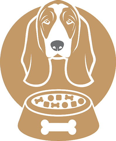 Cute  Simple Puppy Dog and Food Bowl Silhouette - Basset Hound Vinyl Decal Sticker