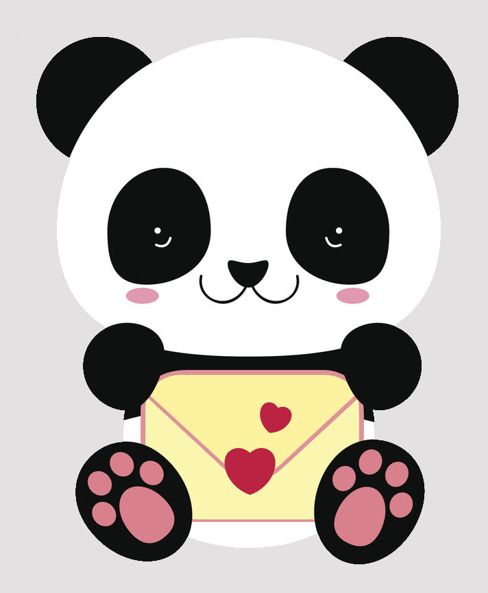 Cute Valentine Panda Bear Cub - Yellow Envelope Vinyl Decal Sticker