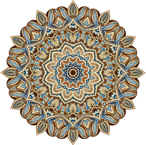 Delicate Blue Brown and Gold Vintage Mandala Flower Icon Vinyl Decal Sticker