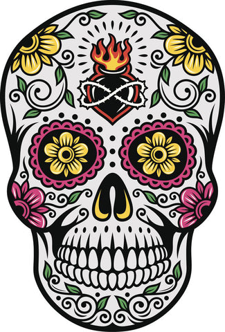 Dia de los Muertos Multicolored Flower Sugar Skull (3) Vinyl Decal Sticker