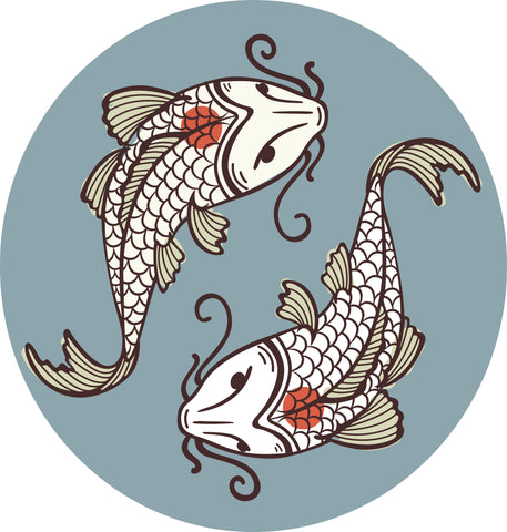 Elegant Gray Teal Japanese Koi Fish Art Icon Vinyl Decal Sticker