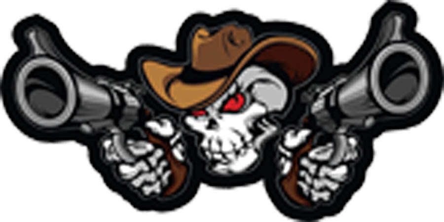 Evil Skull Cowboy Cop with Guns Cartoon Vinyl Decal Sticker