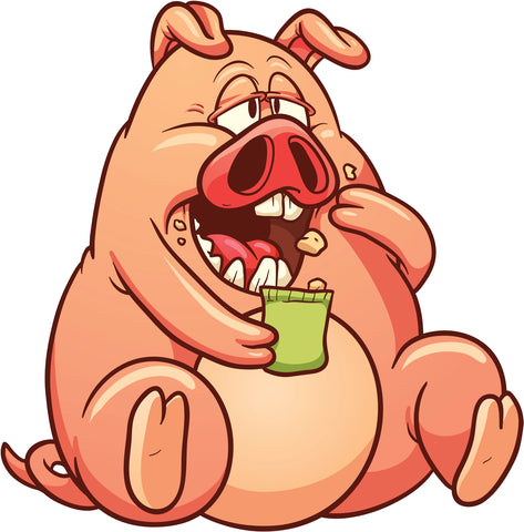 Fatty Piggy Pig Eating Chips Cartoon Vinyl Decal Sticker
