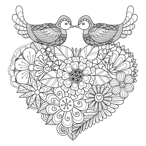 Floral Flower Heart with Love  Birds Vinyl Decal Sticker
