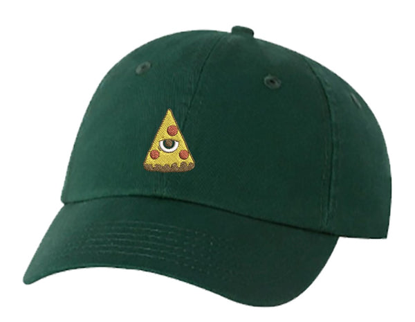 Unisex Adult Washed Dad Hat Cool Weird Interesting Illuminati Pizza Cartoon Embroidery Sketch Design