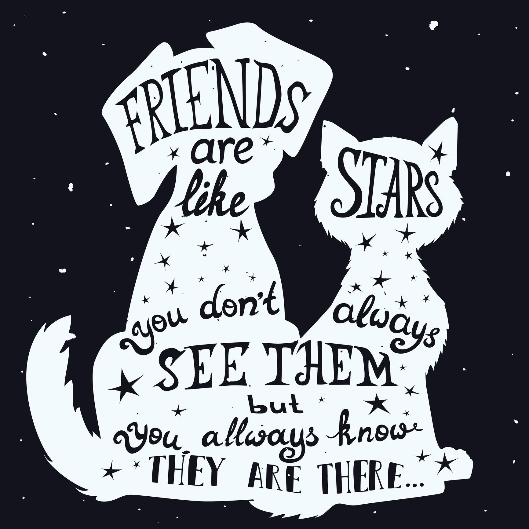 Friends are like Stars Quote in Kitty Cat and Puppy Dog Silhouette Vinyl Decal Sticker