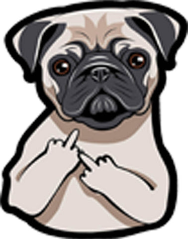Funny Pug Puppy Dog Cool Character Cute Animal Cartoon - Middle Finger Vinyl Decal Sticker