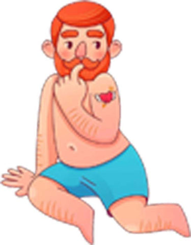 Funny Red Head Man in Swim Trunks and Tattoo Silly Gesture Cartoon Vinyl Decal Sticker