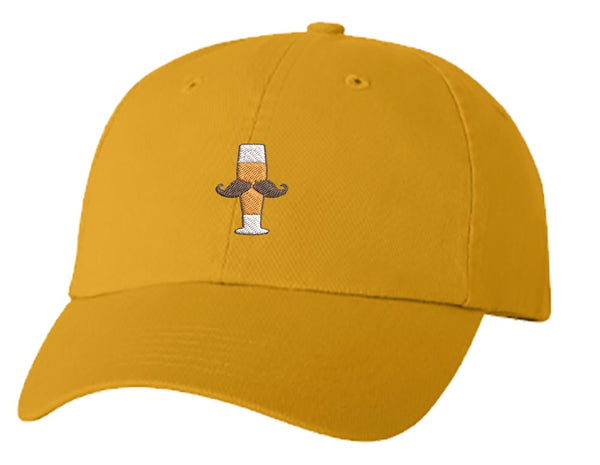 Unisex Adult Washed Dad Hat Pilsner Beer Glass with Handlebar Mustache Manly Brewery Drink Funny Symbol Icon Cartoon Embroidery Sketch Design