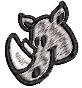 Iron on / Sew On Patch Applique Gray Happy Rhino Head Cartoon Icon Embroidered Design