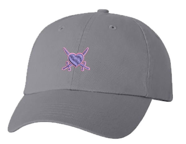 Unisex Adult Washed Dad Hat HEART WITH CROSSED SWORDS PINK PURPLE Embroidery Sketch Design