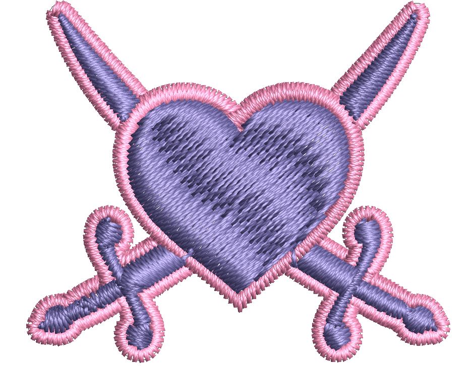 Iron on / Sew On Patch Applique HEART WITH CROSSED SWORDS PINK PURPLE Embroidered Design
