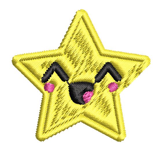 Iron on / Sew On Patch Applique Happy Emoji - Star #1 Embroidered Design