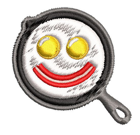 Iron on / Sew On Patch Applique Happy Face Kids Breakfast Skillet Cartoon Embroidered Design