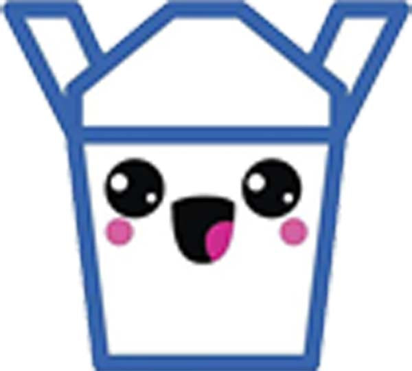 Happy Japanese Food Cartoon Emoji - Blue Take Out Carton Vinyl Decal Sticker