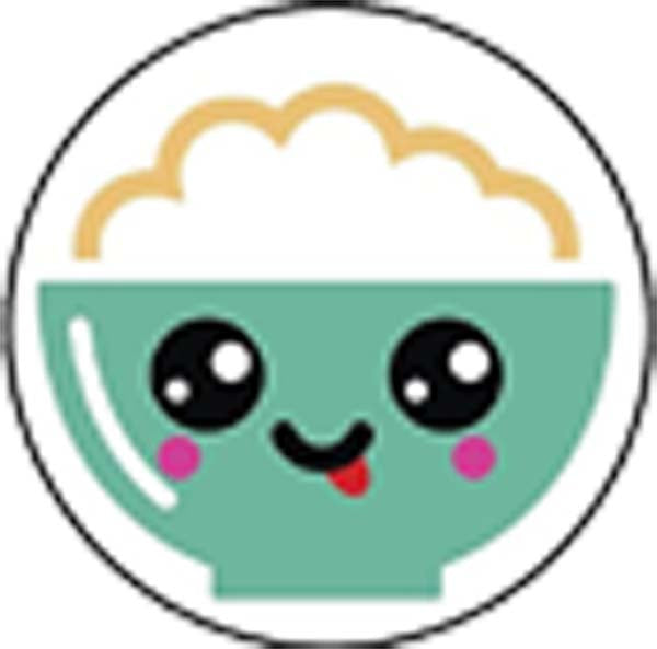 Happy Japanese Food Cartoon Emoji - Teal Rice Bowl Vinyl Decal Sticker