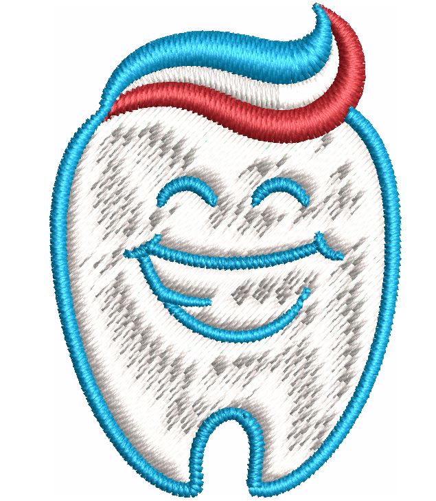 Iron on / Sew On Patch Applique Happy Smiling Clean Shiny Teeth Cartoon - Toothpaste Hair Embroidered Design