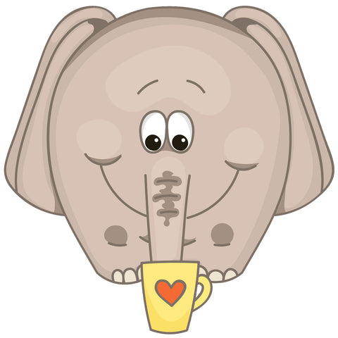 Happy Cute Elephant Drinking from Coffee Cup Vinyl Decal Sticker