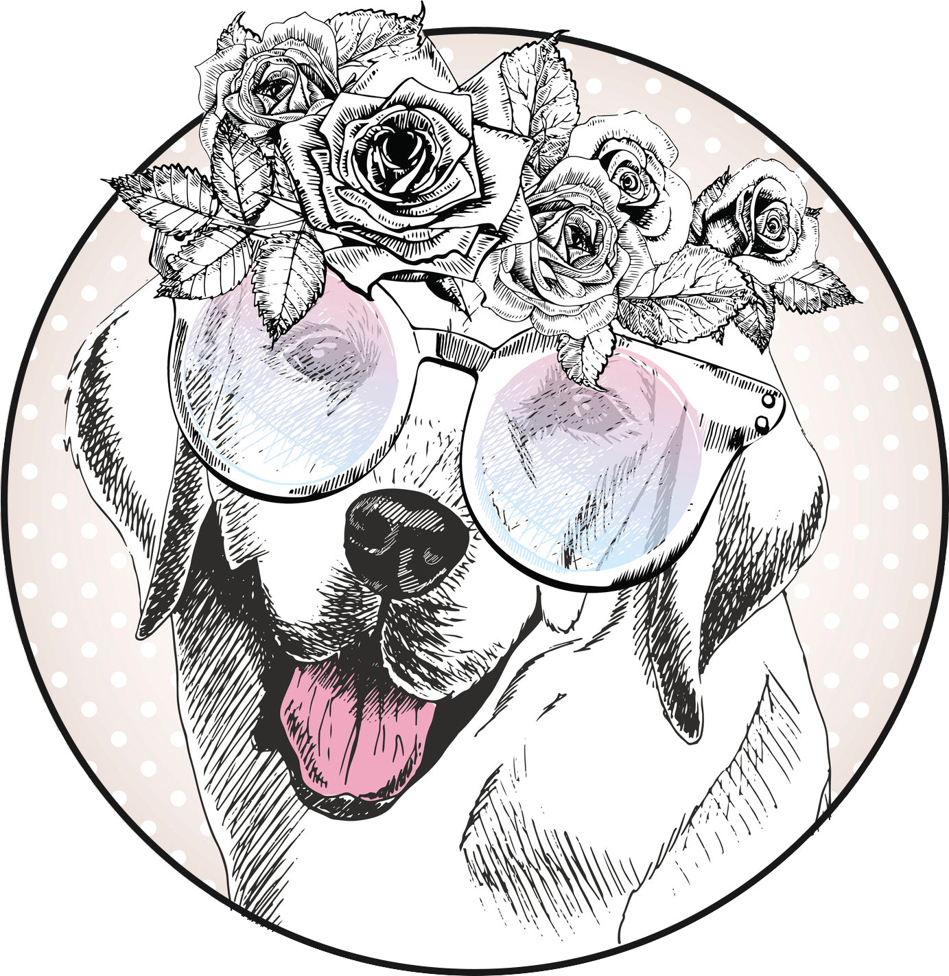 Happy Cute Girly Floral Labrador Retriever Drawing Icon Vinyl Decal Sticker