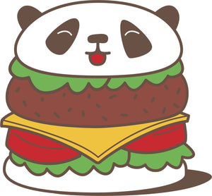 Happy Cute Hungry Panda Hamburger Patty Cartoon Vinyl Decal Sticker