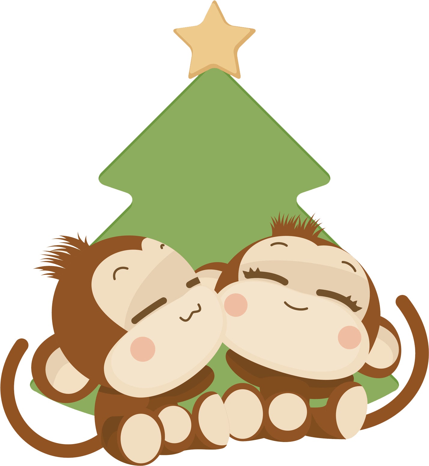 Happy Cute Monkey Love Couple by Christmas Tree Cartoon Vinyl Decal Sticker