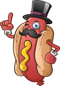 Happy Delicious Hipster Top Hat Hotdog Bun Cartoon Vinyl Decal Sticker