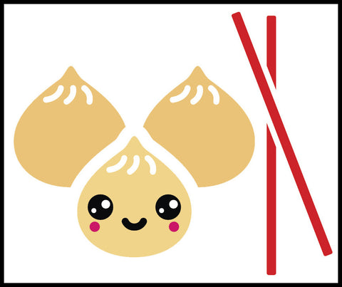 Happy Japanese Food Cartoon Emoji Dumplings and Chopsticks Vinyl Decal Sticker