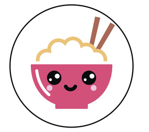 Happy Japanese Food Cartoon Emoji Pink Rice Bowl Vinyl Decal Sticker