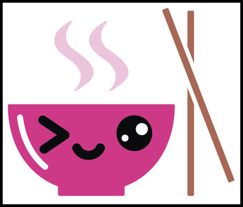 Happy Japanese Food Cartoon Emoji Pink Soup Bowl Vinyl Decal Sticker