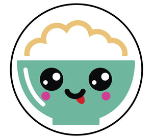 Happy Japanese Food Cartoon Emoji Teal Rice Bowl Vinyl Decal Sticker