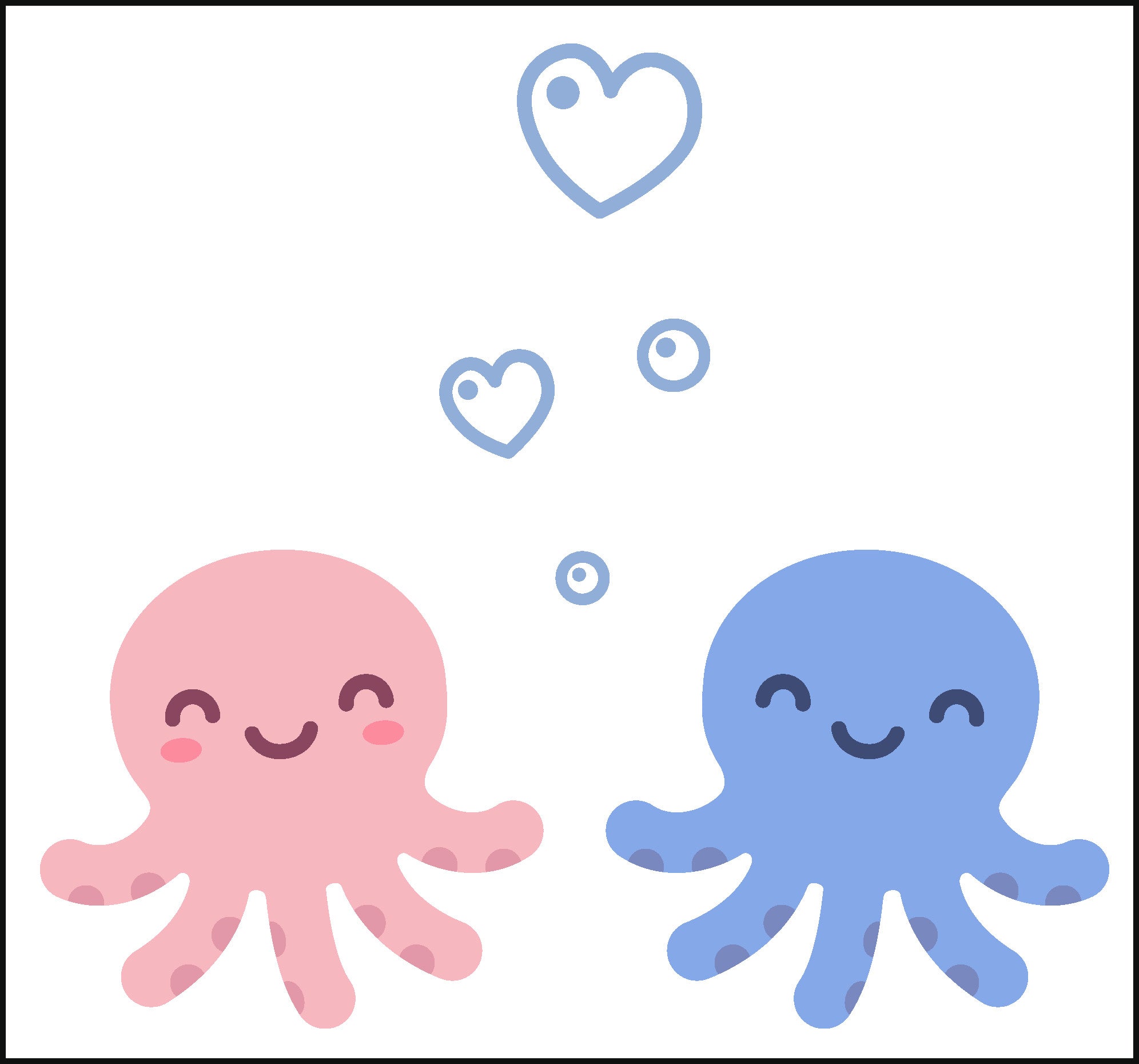 Happy Pink and Blue Octopus Couple with Heart Bubbles Vinyl Decal Sticker