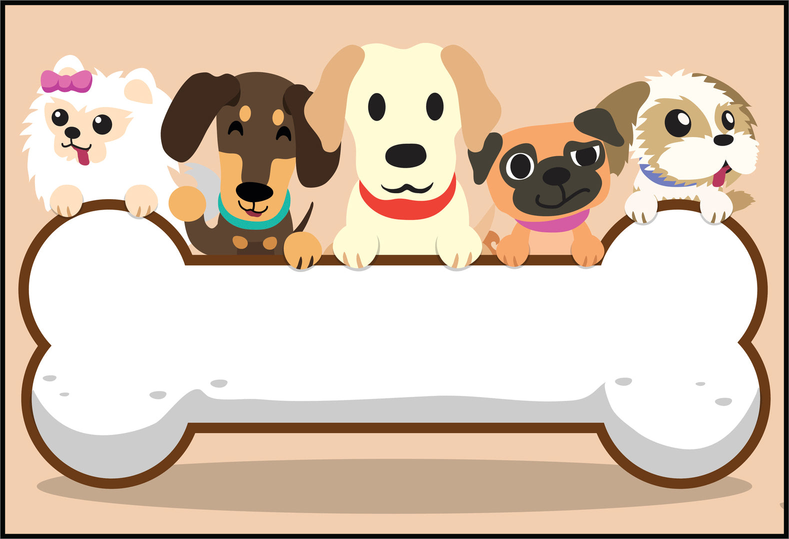 Happy Puppy Dog Friends on Big Bone  - Maltese, Dachshund, Lab, Pug, Shihtzu Vinyl Decal Sticker