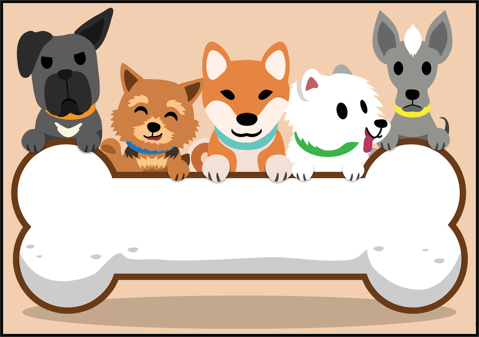 Happy Puppy Dog Friends on Big Bone  - Mastiff, Terrier, Shiba Inu, Westie, Chinese Crested Vinyl Decal Sticker